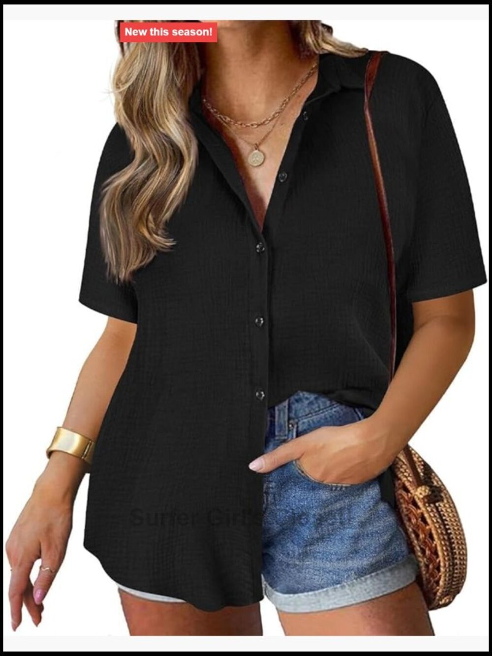 Plus Size Short Sleeve Button Down Blouse Casual Loose Fit Women's Summer Top